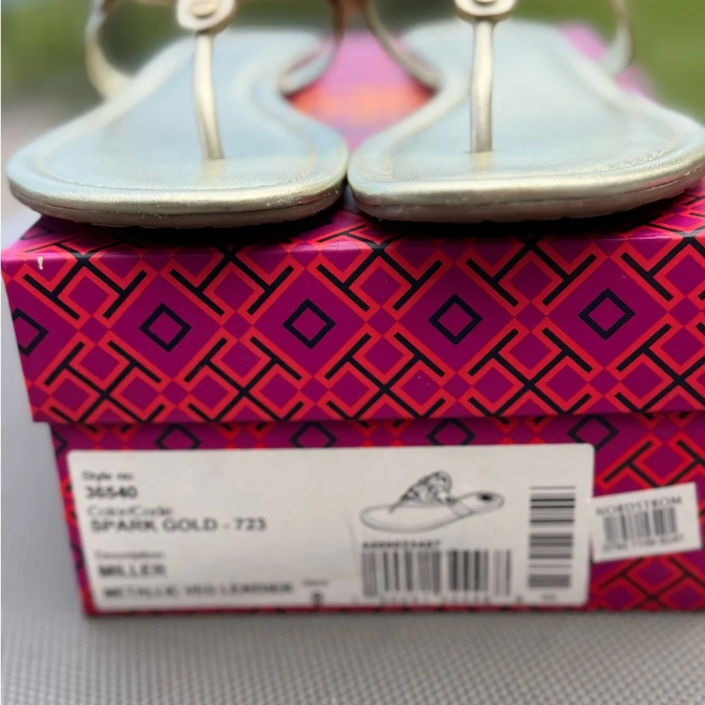 Tory Burch Spark Gold Metallic Miller Sandals - size 8 - Picture 2 of 4